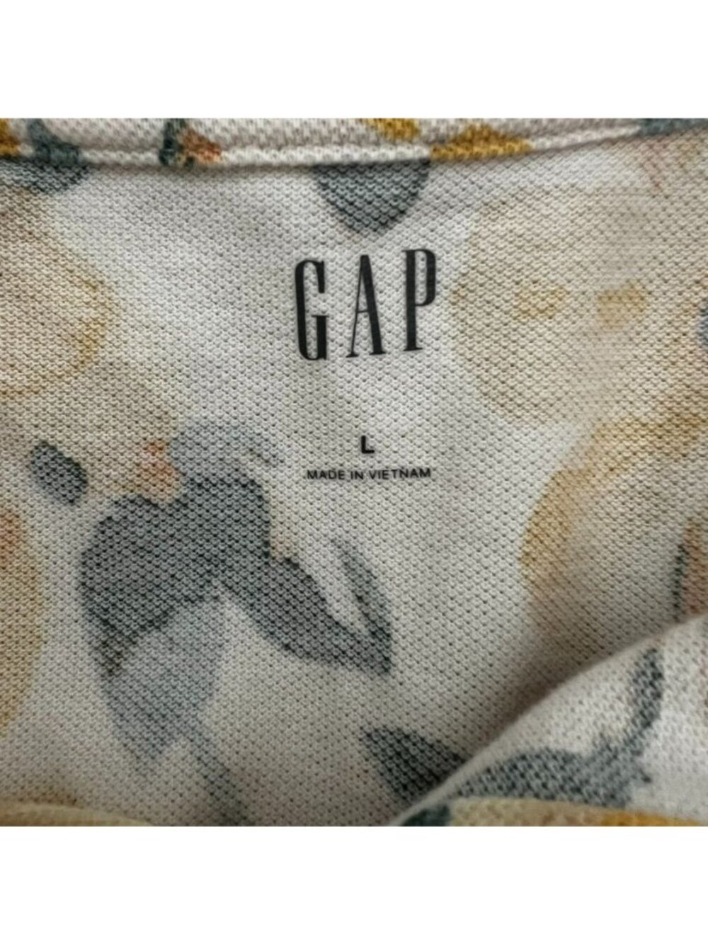 Gap Yellow Floral All Over Polo Shirt Mens Large Short Sleeve Tropical Vacation - Picture 6 of 12